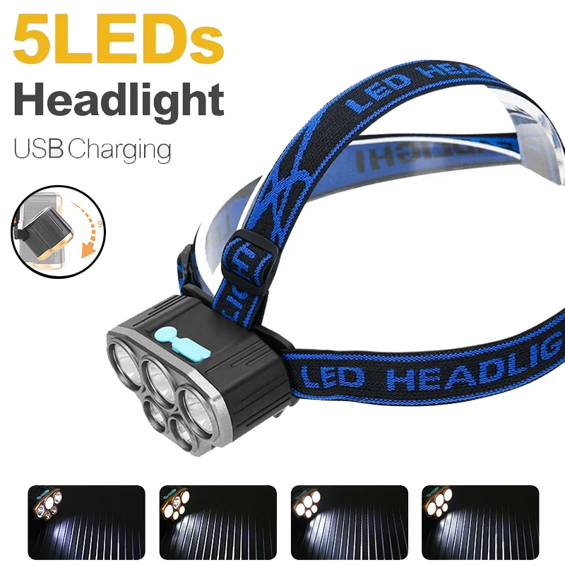 Running Headlamp Led - مصباح أمامي قابل لإعادة الشحن بخمس